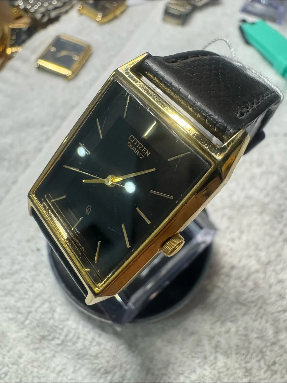 Citizen Gold-Tone Case Black Dial Men's Leather Strap Watch